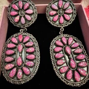 Pink fire opal sterling silver western earrings